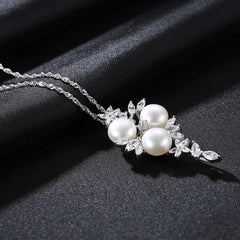 Aetolia 925 Sterling Silver Natural Freshwater Pearl Necklace Blossom 3 Pearls Pendant Necklace FN0079
