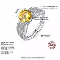 Aetolia 925 Sterling Silver 18K Gold Plated Four Row Yellow CZ Diamond Solitaire Engagement Wedding Ring SR0059