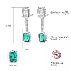 Aetolia 925 Sterling Silver 18K Gold Plated Emerald Green Gemstone Simulated Cubic Zirconia Long Stud Earrings SE0122