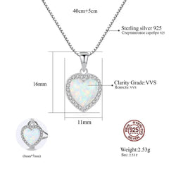 Aetolia 925 Sterling Silver Opal Necklace CZ Diamond Heart Opal Pendant Necklace SN0275