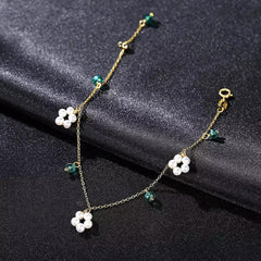 Aetolia 925 Sterling Silver Natural Freshwater Pearl Bracelet Bead Flower Chain Bracelet SB0096