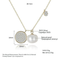 Aetolia 925 Sterling Silver Natural Freshwater Pearl Necklace Circle Halo CZ Diamond Pendant Necklace FN0068
