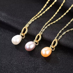 Aetolia 925 Sterling Silver Natural Freshwater Pearl Necklace Simple Double Circles Pendant Necklace FN0103