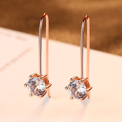 Aetolia 925 Sterling Silver 18K Gold Plated Rose Gold 6 Prongs Solitaire Hook Drop Earrings SE0077