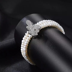 Aetolia 925 Sterling Silver Natural Freshwater Pearl Bracelet Butterfly Double Layer Pearl Bracelet FB0006