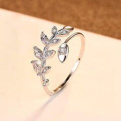 Aetolia 925 Sterling Silver 18K Gold Plated Olive Leaf Adjustable Open Ring SR0277