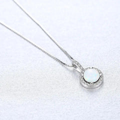 Aetolia 925 Sterling Silver Opal Necklace Round CZ Diamond Ball Opal Pendant Necklace SN0273