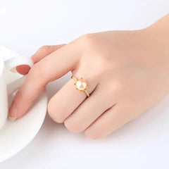 Aetolia 925 Sterling Silver Natural Freshwater Pearl Rings Eight Prong Crown Shaped Adjustable Open Ring FR0001