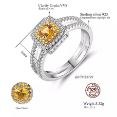 Aetolia 925 Sterling Silver 18K Gold Plated Ring Topaz Gemstone Halo CZ Diamond Engagement Wedding Ring SR0083