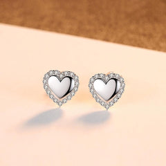 Aetolia 925 Sterling Silver 18K Gold Plated Solid Heart Halo CZ Diamond Stud Earrings SE0251