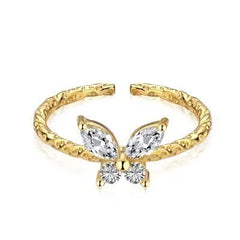 Aetolia Non Tarnish Jewelry Custom Adjustable Open 925 Sterling Silver Ring Set Anillos 18K Gold Plated Butterfly Rings For Women