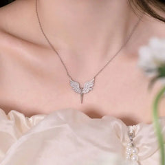 Aetolia Wholesale New Design S925 Cz Zircon Angel Wings Pendant Necklace 18K Gold Plated Chain Necklaces For Ladies Women