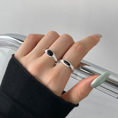 Aetolia New Unique Classic Design Resizable Open S925 Sterling Silver Ring White Black Onyx Oval Rings For Women Jewelry Set