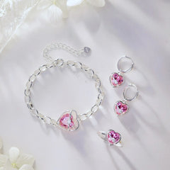 Aetolia Women Adjustable Silver Plated Cuban Link Bracelet Fashion Jewelry 925 Sterling Silver Pink Heart Jewelry Women Bracelets