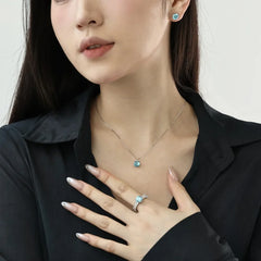 Aetolia Luxury Round Oval Pendant Cz Pink Blue Cz Zircon Wedding Anniversary Stud Earrings Necklaces Rings For Women Jewelry Sets