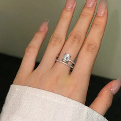 Aetolia Hot Selling Emerald Cut Double-Layer New Design 5A Cubic Zirconia Ring 925 Sterling Silver Wedding Rings For Women Jewelry