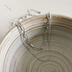 Aetolia Jewelry Women Dainty Sterling Silver 925 18k Gold Plated 16 inch Layer Satellite Lava Bead Paperclip Chain Necklace