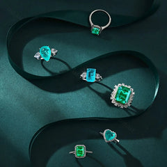Aetolia Customized Cubic Zircon Wedding Jewelry 925 Sterling Silver Ring Emerald Heart Shape Synthetic Paraiba Rings For Women
