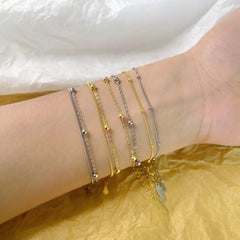 Aetolia Dainty Minimalist Fine Adjustable Findings Pulsera 925 Plata For Girls Jewelry Silver Double Chain Bead Bracelet