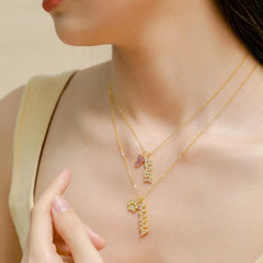 Aetolia 925 Sterling Sliver Heart Tennis Chain 18K Gold Plated Initial Letter Envelope Custom Necklace Set For Mama Women Jewelry