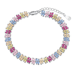 Aetolia Boho Rainbow Pink Stone Adjustable S925 Sterling Silver Bracelet For Women Cubic Zircon Tennis Bracelets Rings Jewelry Set