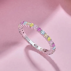 Aetolia Oval Cut Bling S925 Sterling Silver Eternity Ring Band Rainbow Colorful Pink Diamond Cz Cubic Zirconia Rings Jewelry Women