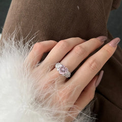 Aetolia Custom S925 Sterling Silver 5A Cz Stone Pink Heart Ring High Quality Luxury Engagement Wedding Diamond Rings Jewelry Women