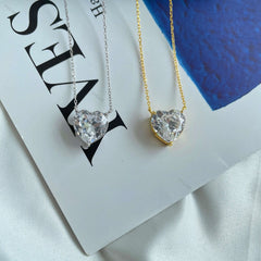 Aetolia Jewelry Chocker Chain Sterling Rhodium 18 k Gold Plated cz Necklace Cubic Zircon 925 Silver pendant heart Love necklace