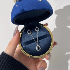 Aetolia Good Price Fine S925 Silver Cz Jewelry Set Pear Flower Shape Stud Earrings Pendant Necklaces Blue Sapphire Rings For Women