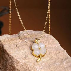 Aetolia S925 Sterling Silver 18K Gold-Plated Hotan Jasper Fine Exquisite Lucky Four Leaf Clover Clover Pendant Necklaces For Women Lady