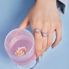 Aetolia Open Adjustable Heart S925 Sterling Silver Ring Eternity Band Rainbow Pink Diamond Wedding Cz Cubic Zirconia Rings Jewelry Women