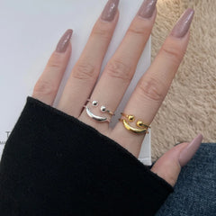 Aetolia Minimalist Smiling Face S925 Sterling Silver Ring Adjustable Open Statement 18K Gold Plated Jewelry Rings For Women