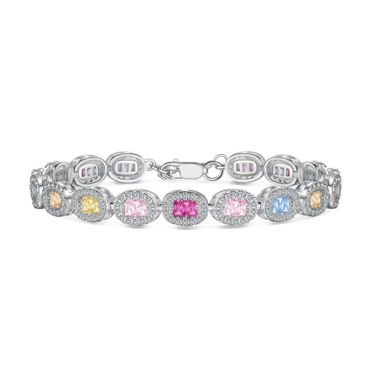 Aetolia Low Price Sparkling 925 Sterling Silver Bracelet Jewelry Set Cubic Zirconia Colorful Pink Stone Diamond Tennis Bracelets Women
