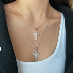 Aetolia Hollow Crucifix Jesus Cross AAAAA CZ Pendant Women 18k Rose Gold Jewelry 925 Sterling Silver Cross Necklace