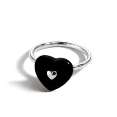Aetolia Jewelry Manufacturer Simple Metallic Style Rhodium Plated Sterling 925 Silver Black Heart Ring For Women