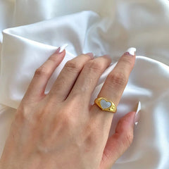 Aetolia adjustable Aetolia S925 silver trendy Stackable chunky finger anillo heart shell I love you rings jewelry gift for girls