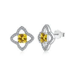 Aetolia Iced Out Hollow Out Pink Yellow Cz 925 Sterling Silver Ring Lucky Four Leaf Clover Rings Necklace Stud Earrings Jewelry Set