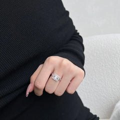 Aetolia New Trending Rhodium Plated Geometric Cubic Zirconia Adjustable Open Ring For Women Bridal Rings Jewelry Rings Party Gift