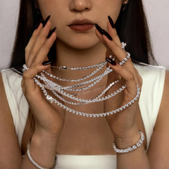 Aetolia Tennis Chain 18K Gold Plated Cubic Zirconia Necklace Set Pendant Diamond Chain S925 Sterling Silver Tennis Necklaces For Women