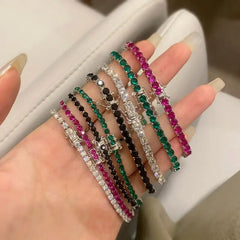 Aetolia Fine Jewelry Women S925 Silver Rhodium Plated Black Pink Green Clear Round Cut 5A cubic Zirconia Tennis Braceletsbangles