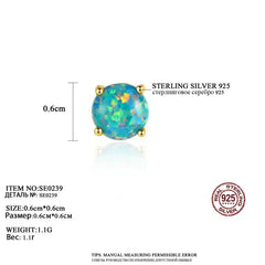 Aetolia 925 Sterling Silver Opal Earrings Fashion Four prongs Round Opal Stud Earrings SE0239