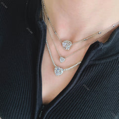 Aetolia Trendy Jewelry Heart Shaped Pendant 5A Cubic Zirconia Necklace Tennis Chain Link 925 Sterling Silver Heart Necklaces For Women