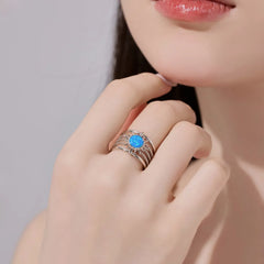 Aetolia Bijoux Femme 18K Gold Plated Open Adjustable Ring Multi-Layer S925 Silver Blue Opal Ring Oval Round Sun Rings For Women