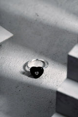 Aetolia Jewelry Manufacturer Simple Metallic Style Rhodium Plated Sterling 925 Silver Black Heart Ring For Women