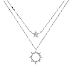 Aetolia Manufacturer Jewelry S925 Sterling Silver 18k Gold Plated Star Sun Pendant Dainty double layer Silver Necklaces