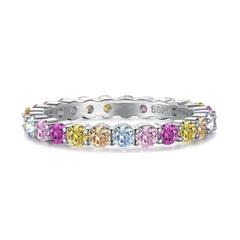 Aetolia Oval Cut Bling S925 Sterling Silver Eternity Ring Band Rainbow Colorful Pink Diamond Cz Cubic Zirconia Rings Jewelry Women