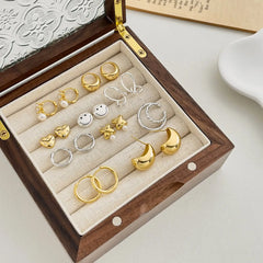 Aetolia Waterproof C Shape Semicircle Stud Earrings18K Gold Plated Stud Earring Chunky Hollowed Statement Hoop Earrings For Women