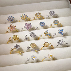 Aetolia Trendy Rotating Spinning Anxiety Women Ring Jewelry 18K Gold Plated Custom Sun Flower S925 Sterling Silver Spinner Rings