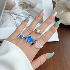 Aetolia 5A Cz Cubic Zirconia Sunflower oval S925 Sterling Silver Fashion Jewelry Ring For Engagement Wedding Round Blue Opal Ring