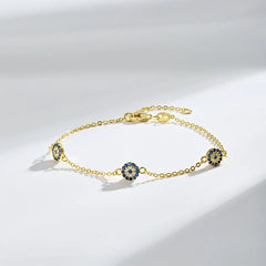 Aetolia Cz Cubic Zirconia Bracelets Bangles Blue Devil Eye Link Chain 925 Silver 18K Gold Plated Diamond Bracelet For Girl Women